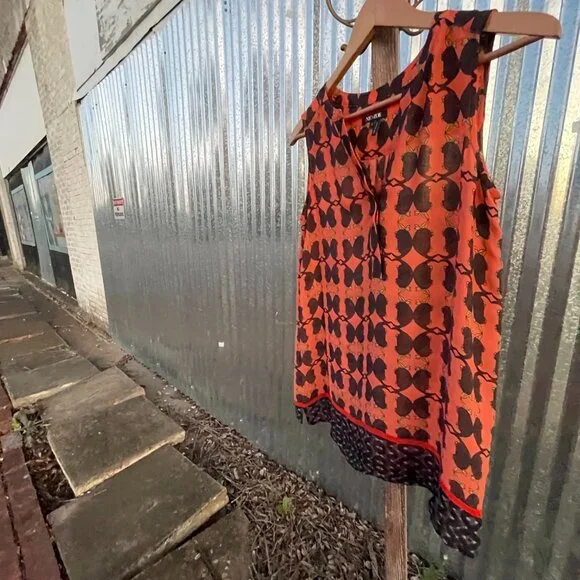 Women's Size Small NIC+ZOE Sleeveless Orange/Black Armadillo Top - Picture 7 of 16